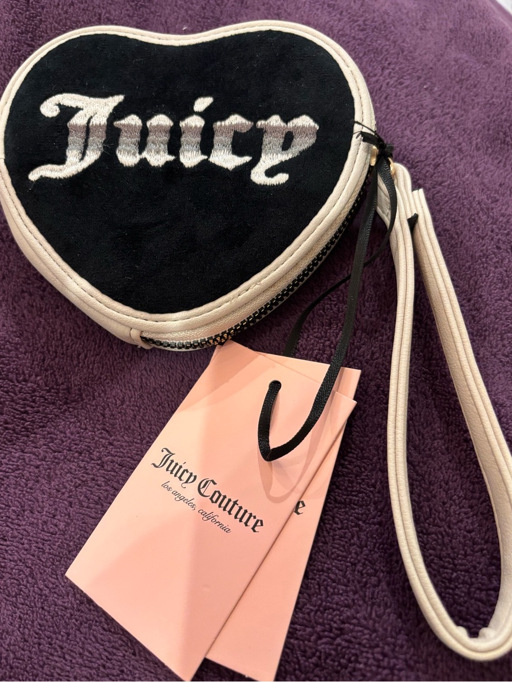 Juicy Couture Black Heart Wristlet with Cream Trim